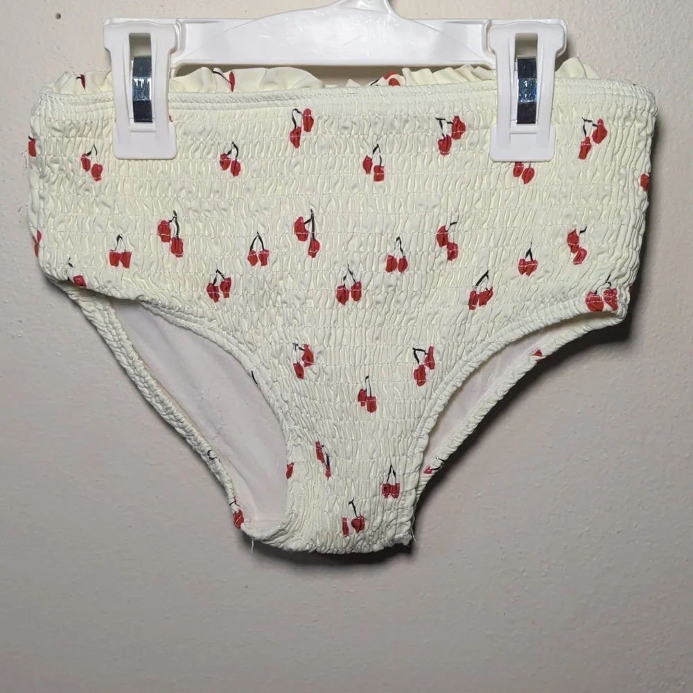 Fin & Vince Cherry Print Smocked Bikini White Red Summer Beach Girls Size 8/9